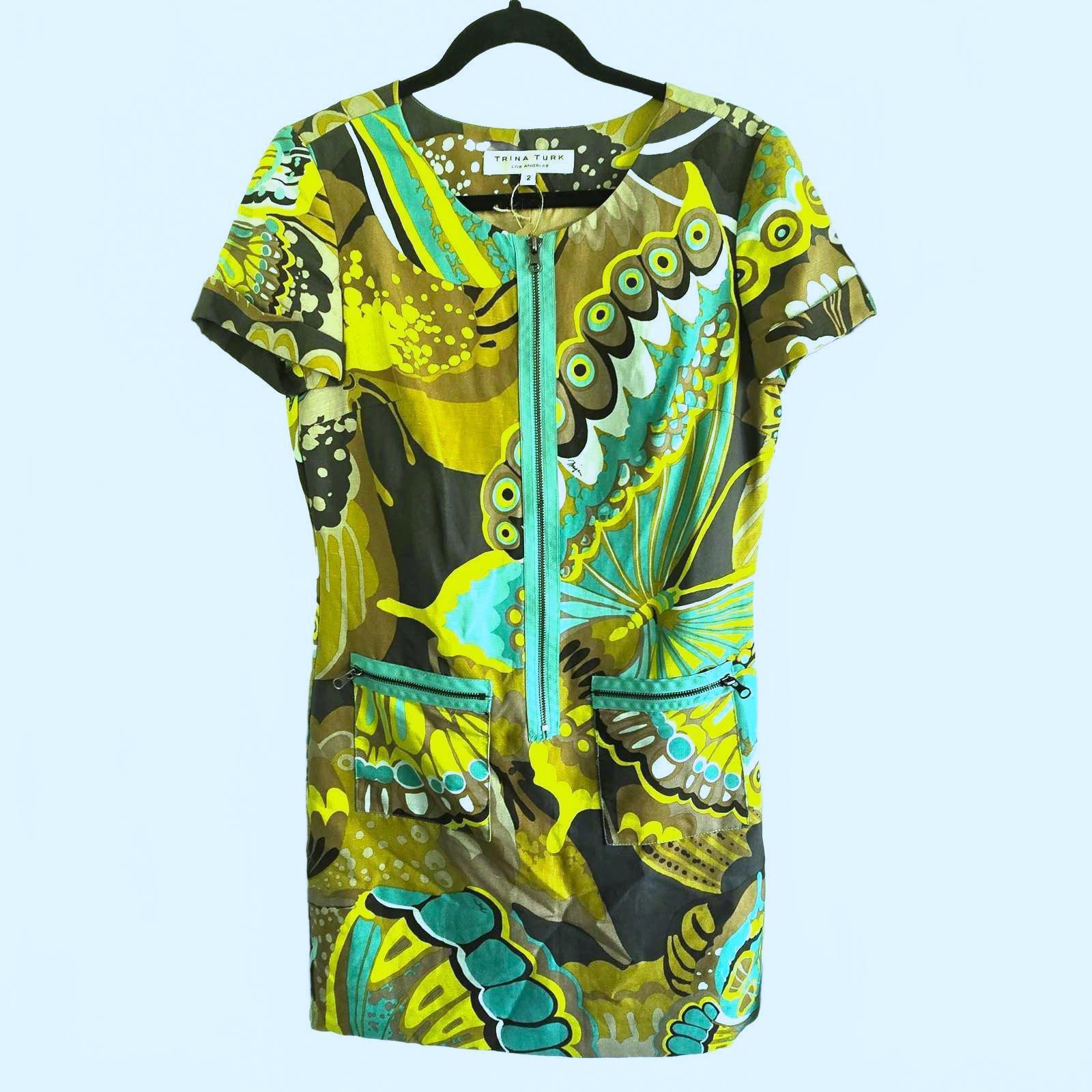 Trina Turk - Butterfly Dress, 75% Silk, 25% Linen Size 2